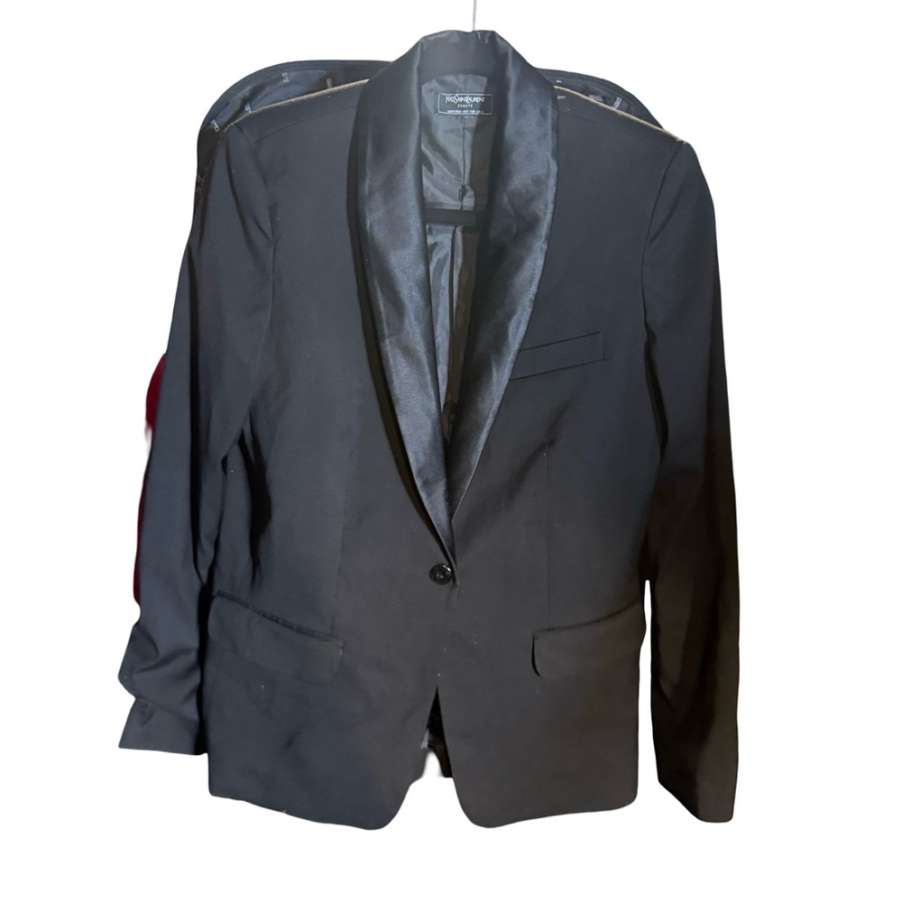 Yves Saint Laurent Black Satin Shawl Lapel Single-Button Blazer